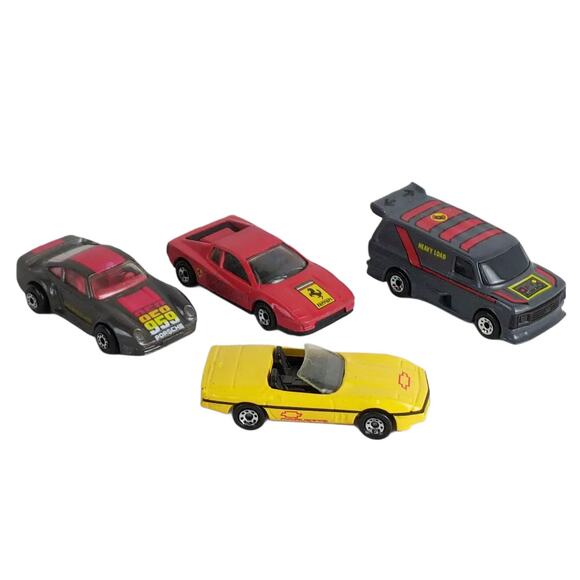 Set of 4 Vintage 1980s Matchbox DieCast Cars Ferrari Corvette Supervan Porsche - Picture 1 of 5